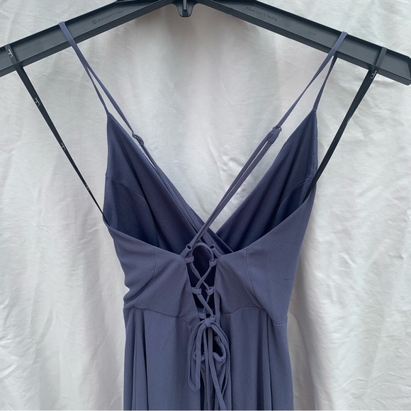 Lulu’s Bridesmaid Maxi Dress In Love Forever Granite Blue Lace-Up High-Low - Picture 11 of 11
